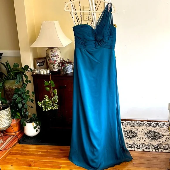Belsoie | Dresses | Belsoie Jasmine One Shoulder Dress With Crystal Accent  Bridesmaids Gownteal | Poshmark